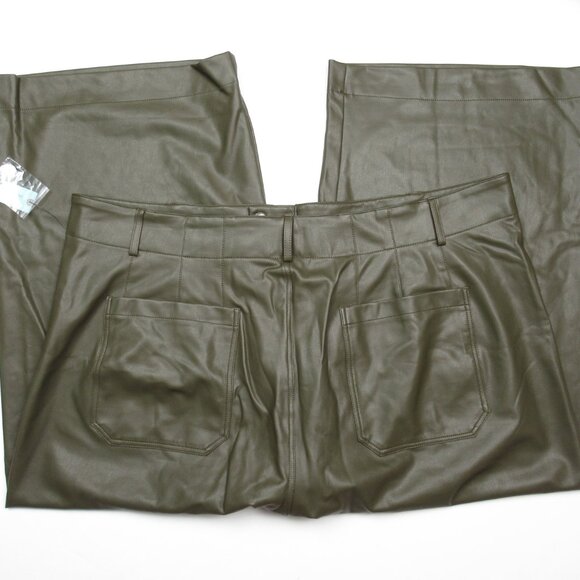 Anthropologie Maeve The Colette Cropped Wide-Leg Faux Leather Pants Moss 26W - Picture 6 of 11